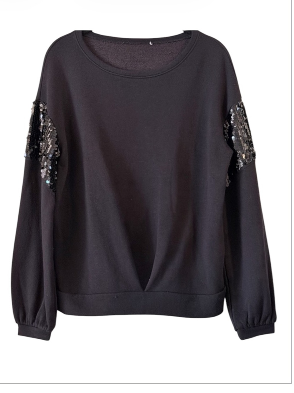INC International Concepts Black Sequin Accent Crewneck Sweater Size S